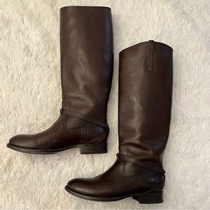 Frye Lindsay Plate Brown Leather Tall Boots